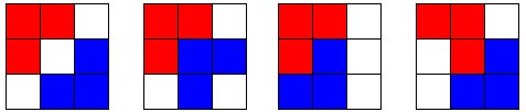 The four ways of arranging the L shaped tiles